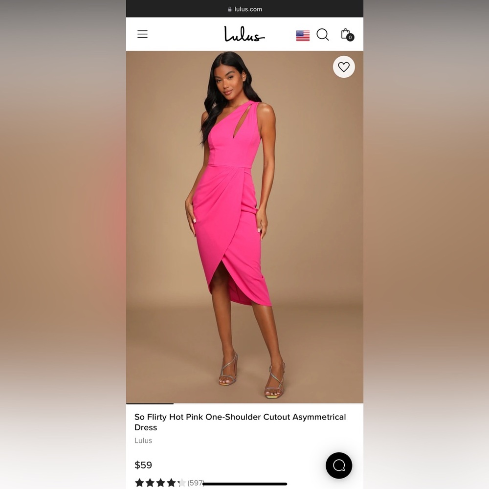 Pink One Shoulder Midi Dress - Small